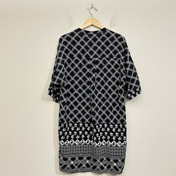 WHISTLES Crosshatch Print Luna Dress Black White Shift Mini V-Neck - Picture 2 of 10